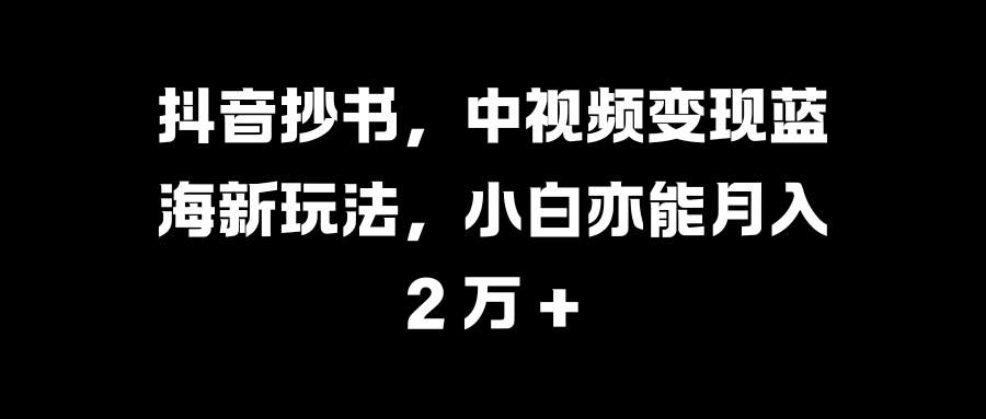 抖音抄书，中视频变现蓝海新玩法，小白亦能月入 2 万 +-合创网（HZLH.NET)